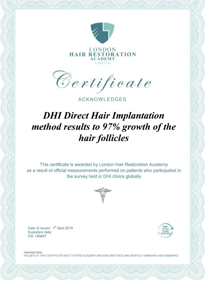 London Hair Restoration Academy Certificate